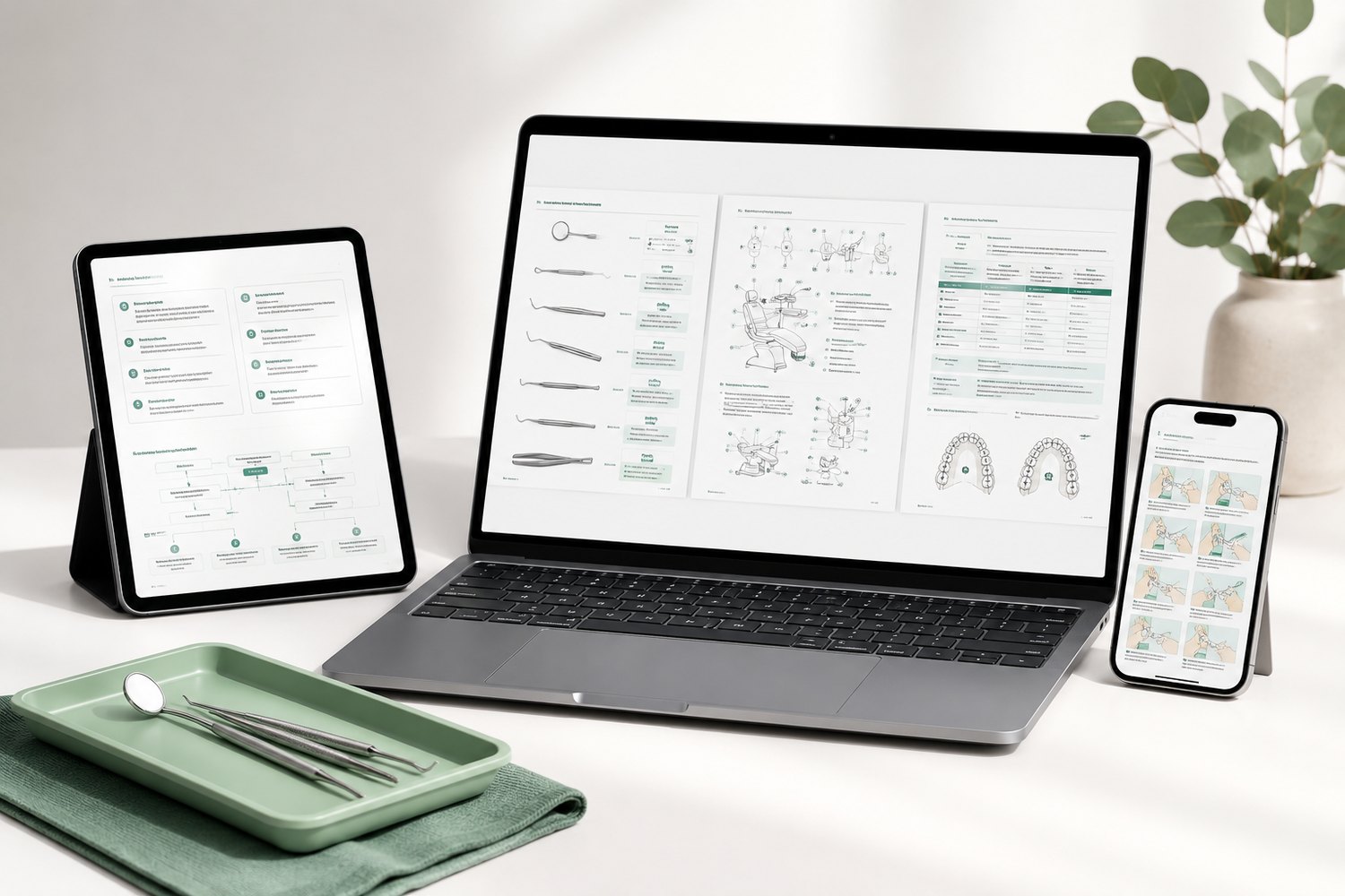 Der Lernatlas auf Laptop, Tablet und Handy, daneben ein Instrumententray