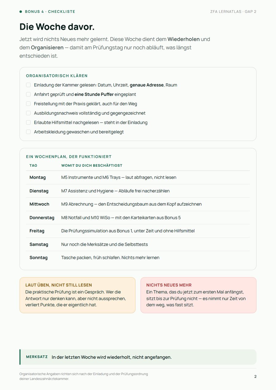 Aus der Checkliste: die Woche vor der Prüfung