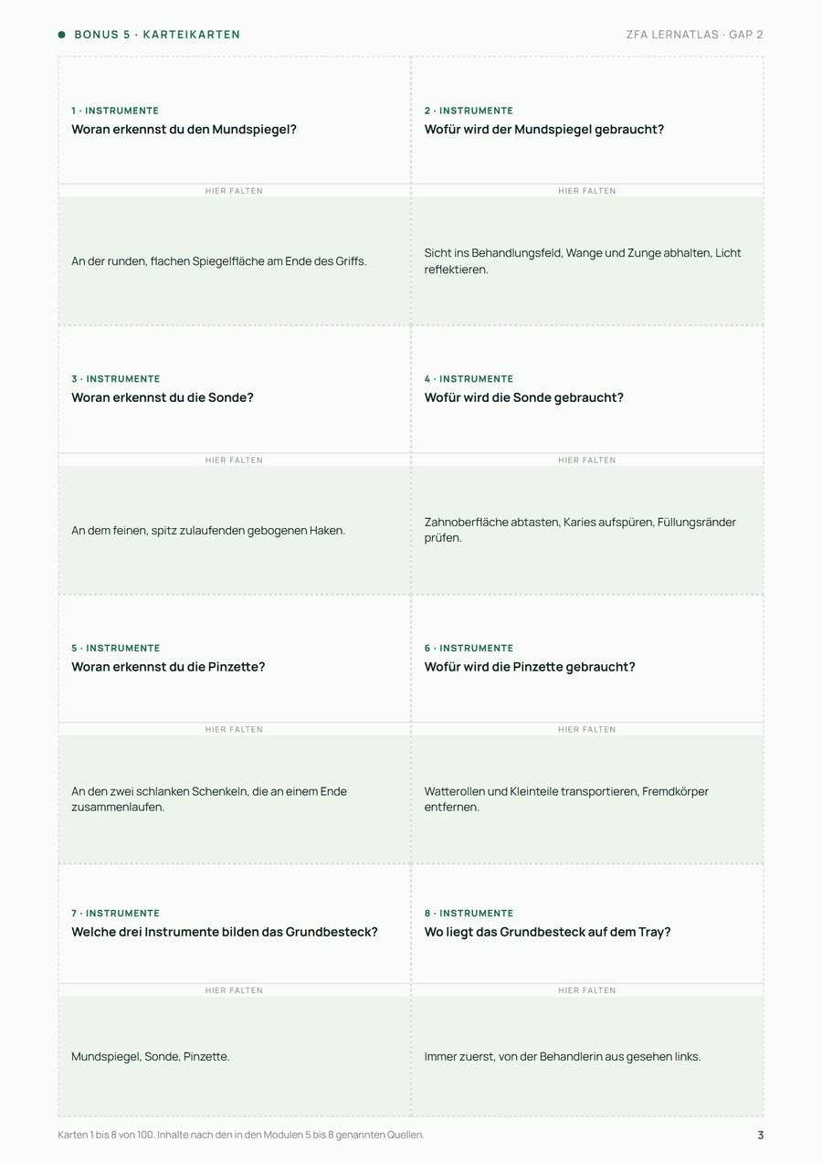 Aus den Karteikarten: Frage und Antwort nebeneinander